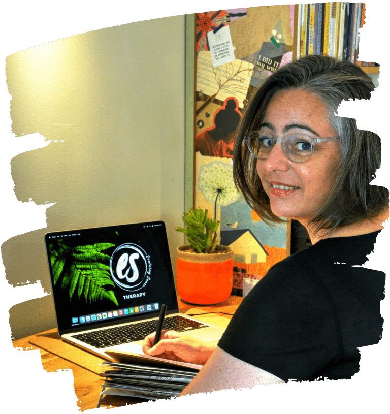 Mental health services provided by counsellor Eefje at her desk in her office.