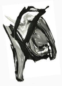 A black and white painting looking chaotic like anxiety, which can be influenced by our drivers.