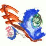 blue and red painting, looking chaotic like anxiety, which can be influenced by our drivers.