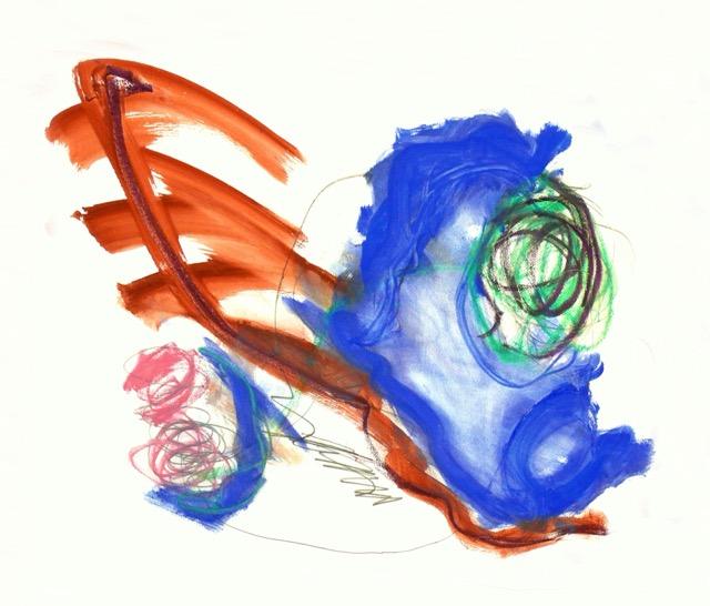 blue and red painting, looking chaotic like anxiety, which can be influenced by our drivers.